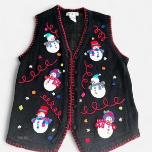 Festive Black Snowman Sweater Vest